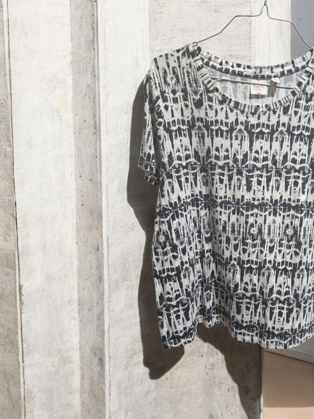 Rafaella Black & White Patterned Gold Studded Top